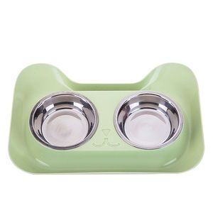 Double pet bowl water dish feeding station - green